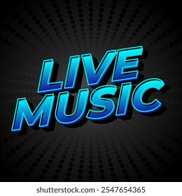 Música ao vivo. Design de efeito de texto em estilo 3D para anúncios de marketing de mídia social