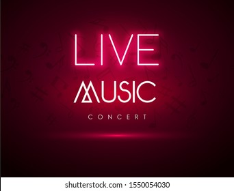 Live music vector background party poster. Live music event light jazz neon design.