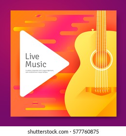 Live music vector poster template for concert. Banner with guitar