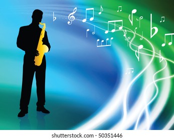 Live Musician on Abstract Liquid Wave Background Original Vector Illustration