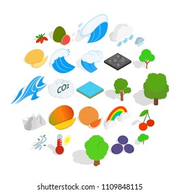 Live nature icons set. Isometric set of 25 live nature vector icons for web isolated on white background