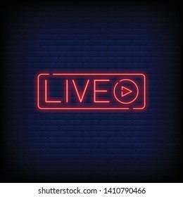 live neon sign vector with a Brick Wall Background design template neon sign  light banner  neon sign board. vector illustration