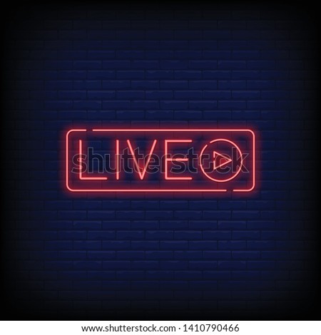 live neon sign vector with a Brick Wall Background design template neon sign  light banner  neon sign board. vector illustration