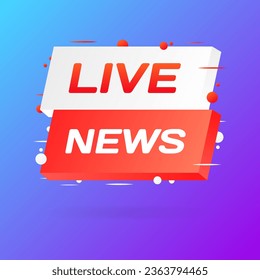 Live news icon. Flat, red, live news sign, purple background. Vector icon