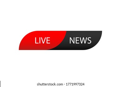 Noticias en directo tercer icono más bajo. Símbolo de transmisión televisiva. Streaming media box. Ventana cuadrada de pantalla de TV con esquinas redondeadas. Vídeo en línea negro y rojo bajo tercer lugar. Últimas noticias. EPS vectorial 10