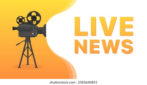 Live news message icon. Old cinema camera icon. Flat style. Vector icon.