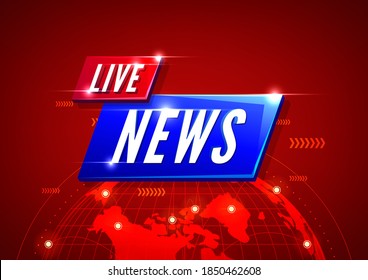 Live News on red world map background. element design for tv and digital content.