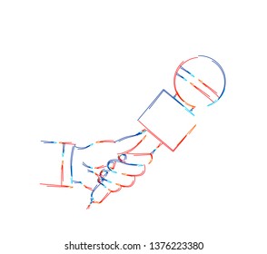 Live news template with microphone. Journalism concept, Line art vector illustration.