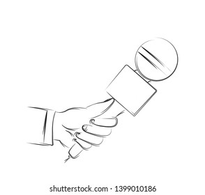 Live news template with microphone. Journalism concept, Line art vector illustration.