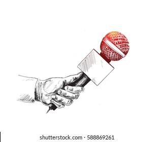 Live news template with microphone. Journalism concept, Hand Drawn Sketch Vector illustration.