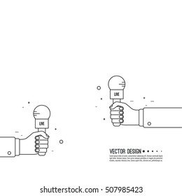 Live news template with microphone. Symbol breaking news on TV radio. Journalist holding mic.