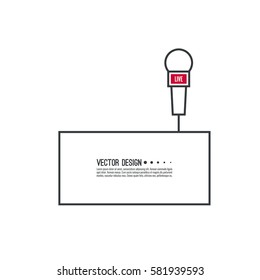 Live news template with microphone. Vector symbol breaking news on TV and radio. 