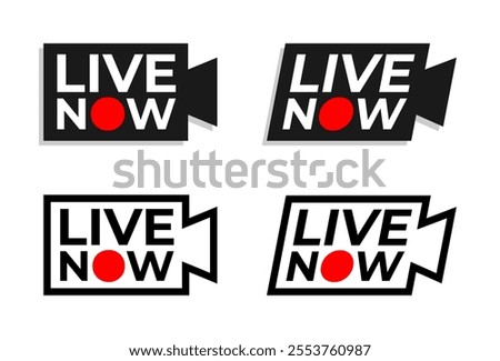 live now camera icon. icon for live streaming video. live broadcasting icon set.