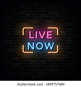 Live Now Neon Signs Style Text Vector