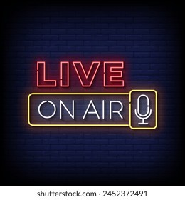 live on air neon Sign on brick wall background 