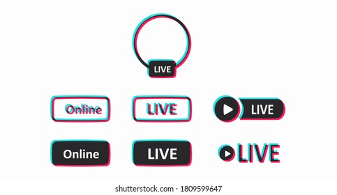 Live and Online buttons. A set of colored Live buttons drawn in a flat style and isolated on a white background. Vector illustration