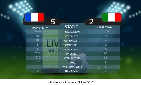 live online soccer football field on screen of smart phone and ball with spotlight and abstract glitter light on soccer stadium