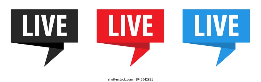 Live - Origami Speech Bubble. Vector banner. Label set