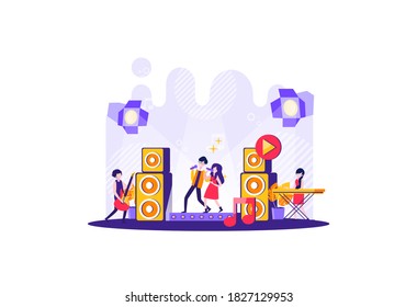live performance band playing music on stage. Vector illustration