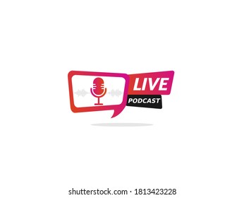 Live Podcast Logo. Element for interactive studio streaming. Video stream icons.