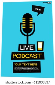 Live Podcast Poster With Recording Microphone And Speech Box