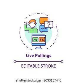 Live Pollings Concept Icon. Virtual Events Success Tip Idea Thin Line Illustration. Online Audience Engagement. Participants Voting. Vector Isolated Outline RGB Color Drawing. Editable Stroke