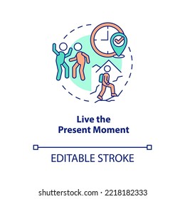 Live present moment concept icon. Mindfulness. Improving self esteem abstract idea thin line illustration. Isolated outline drawing. Editable stroke. Arial, Myriad Pro-Bold fonts used