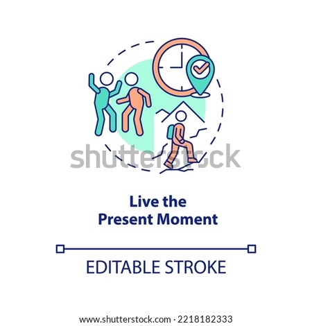 Live present moment concept icon. Mindfulness. Improving self esteem abstract idea thin line illustration. Isolated outline drawing. Editable stroke. Arial, Myriad Pro-Bold fonts used