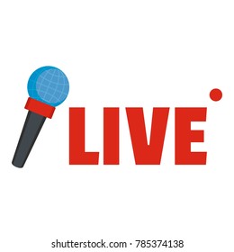 Live presenter coverage microphone icon. Flat illustration of live presenter coverage microphone vector icon for web.