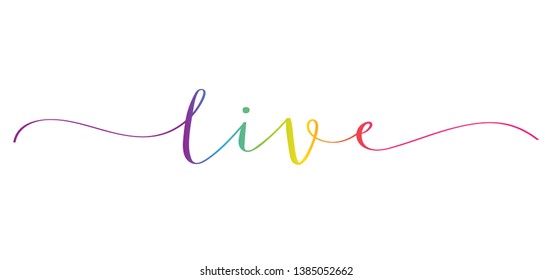 LIVE rainbow brush calligraphy banner with swashes