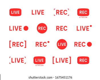 	
Live recording stream icon set. Online broadcasting vector symbol collection. 