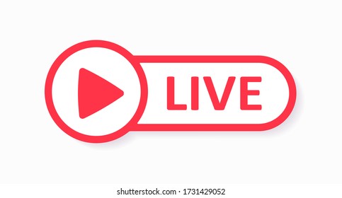 Live red button template. Layout web button. Stream. Blogging. Stories. News. Vector illustration