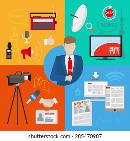 Live report or live news journalism vector concept