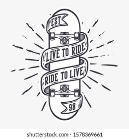 Live to ride and ride to live skateboard vintage illustration t shirt design