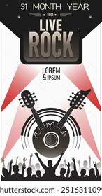 Live Rock Fest Poster with Crowd and Guitars. Vector illustration