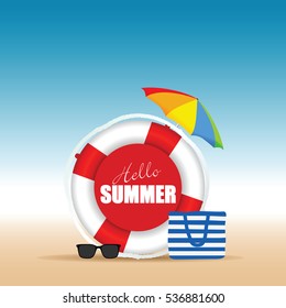 live saver with hallo summer and beach bag illustration in colorful