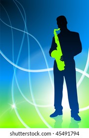 Live Saxophone Musician on Light Abstract Background Original Vector Illustration EPS10