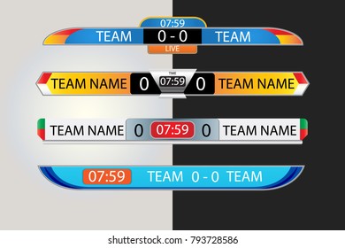 Live scoreboard Digital Screen Graphic Template for Broadcasting of soccer, football or futsal, illustration vector design template for soccer league match. EPS10 vector file design