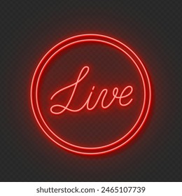 Live Script Neon Sign on transparent dark background.