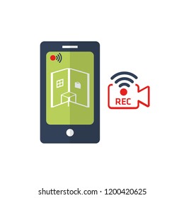 Live security camera mobile smart phone watch, rec icon, wireless connect, illustration, icon