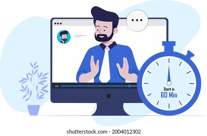 Live Session Will Be Starting Soon Notification Concept Flat Design Illustration 