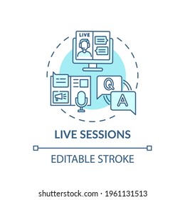 Live Sessions Concept Icon. Virtual Event Content Idea Thin Line Illustration. Creating Positive Attendee Experiences. Live Stream Session. Vector Isolated Outline RGB Color Drawing. Editable Stroke