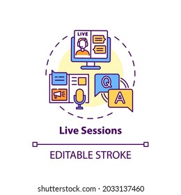 Live Sessions Concept Icon. Virtual Event Content Idea Thin Line Illustration. Online Conferences And Meetings. Live Stream Session. Vector Isolated Outline RGB Color Drawing. Editable Stroke