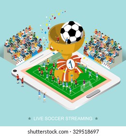 live soccer streaming concept in 3d isometric flat design