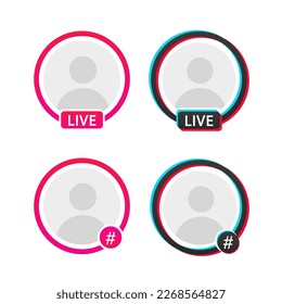 Live social media profile icon interface. Transparent filler. Place the photo under the background. Streaming video of users live. Colorful gradient logo, symbol, hashtag, place. Vector illustration
