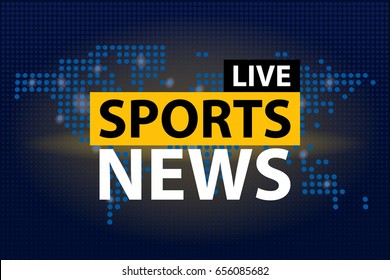 Live Sports News Headline In Blue Dotted World Map Background. Vector Illustration.