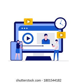 Live steaming, mobile phone and live video stream concept. People character streaming via smartphone. Modern vector illustration in flat style for landing page, mobile app, web banner, hero images.