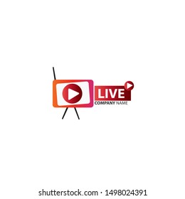 Live straeming logo template, red vector design element with play button for news and tv online 