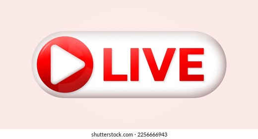 Live stream 3d icon or logo with play button. Broadcast, livestream sign. Vector illustration.