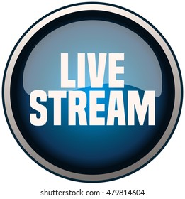 Live Stream Blue Round Glossy Icon, Vector Illustration. 